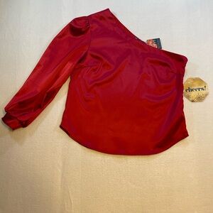 NWT quiet Luxury Indigo Poppy Red Satin Blouse  size Large 3/4 Sleeve